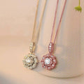 Flower Petal Clear CZ Pendant Necklace White Rose Gold view 2