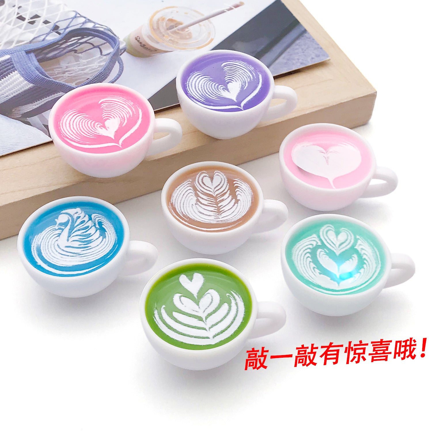 Resin Light Up Rainbow Heart Latte Coffee Cup Charm Pendant for DIY Jewelry Accessories
