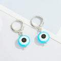 Silver Tone Round Evil Eye Huggie Drop Earrings in Eight Colors view 8