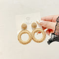 Twelve Color Woven Circle Statement Dangle Stud Earrings view 4