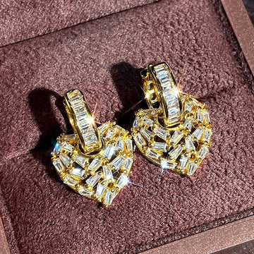 Gold Tone Heart Stone Hoop Drop Earrings with Clear Stone Accents