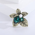 Antique Leaf Brooch With Two Faceted Crystals in Three Colors view 8