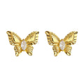 Gold-Tone Textured Butterfly Stud Earrings Clear Marquise view 5