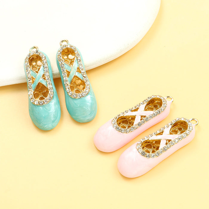 Crystal Ballet Slipper Enamel Charm in Blue or Pink