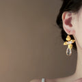Gold-Tone Crystal Leaf And Teardrop Hook Earrings Fashion Jewelry view 4