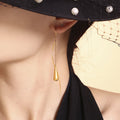 Gold Tone Teardrop Threader Drop Earrings Long Chain Tassel Pair view 3