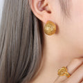 Textured C-Shape Embossed Hoop Earrings Gold or Silver view 1