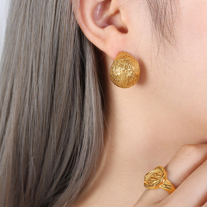 Textured C-Shape Embossed Hoop Earrings Gold or Silver