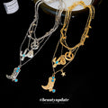 Multi Layer Western Cowboy Boot Hat Necklace 2 Tones view 4