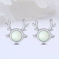 Silver Tone Reindeer Stud Earrings with White or Blue Center view 1