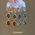 Triple Crystal Drop Ear Clips in Gold and Silver Tones view 1