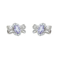 Silver Filigree Bow Purple CZ Center Stud Clip Earrings view 5