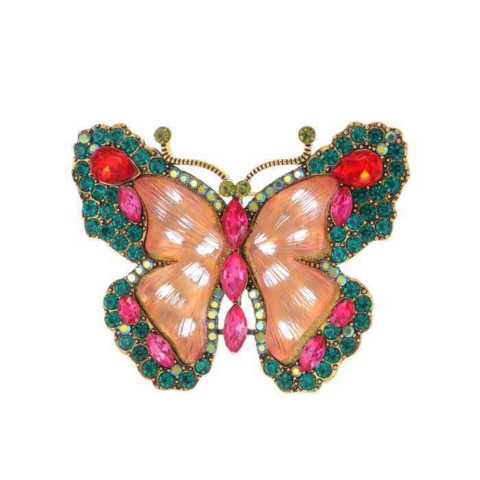 Red Gold Tone Butterfly Enamel Two Designs Metal Brooch Pin