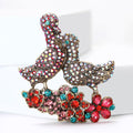 Two Duck Rhinestone Brooch Antique Gold Floral Base Pin view 4
