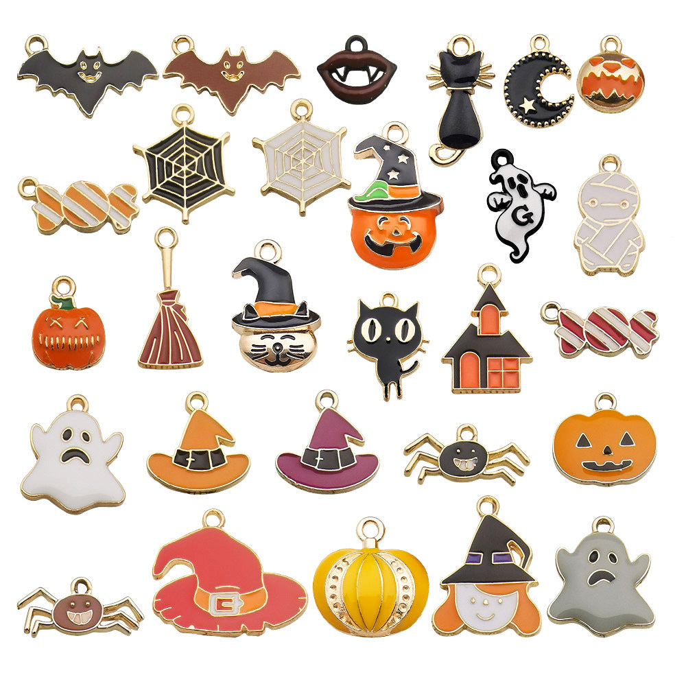 Enamel Zinc Alloy Halloween Pumpkin Hat Witch Charm Pendant for DIY Jewelry Making