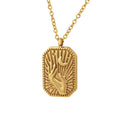 Rectangular Hand Crescent Moon Relief Pendant Necklace view 5