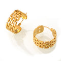 Gold Basketweave Lattice C Hoop Earrings Titanium Steel view 5