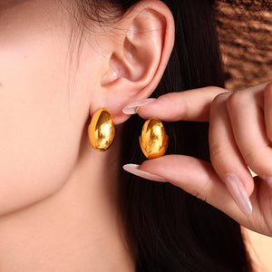 Gold Polished Egg-Shaped Oval Smooth Hoop Earrings