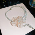 Fabric Flower and Fine Chain Layered Necklace in Two Colors view 7