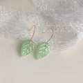 Mint Green Glass Leaf Hook Earrings Clear Crystal Accent view 1