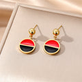Gold Tone Red and Black Geometric Stud Drop Earrings view 2