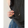 Textured Crescent Moon Pendant Lariat Necklaces in Gold or Silver view 3