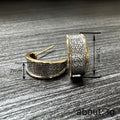 Two Tone Gold Rim Silver Textured Semi Hoop Stud Earrings view 4