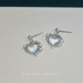 Silver Heart Drop Earrings Pearlescent Core Star Accents view 4