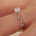 Rose Stem Round Solitaire Ring In Gold And Silver Tones view 4
