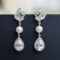 Silver Tone Floral Pearl Teardrop Earrings Jewelry view 1