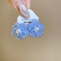 Beaded Pearl Center Flower Stud Earrings in White and Blue view 7