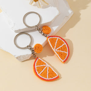 Orange Slice Beaded Charm Keychain With Round Bead Accent