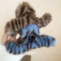 Faux Fur Striped Claw Hair Clips Coffee And Blue Gray view 3