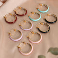 Gold Enamel Hoop Earrings Inner Rhinestone Line Five Colors view 3