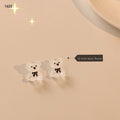 White Teddy Bear And Black Bow Stud Earrings For Women view 6