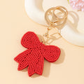 Red Beaded Bow Charm Keychain With Gold-Tone Key Ring view 3