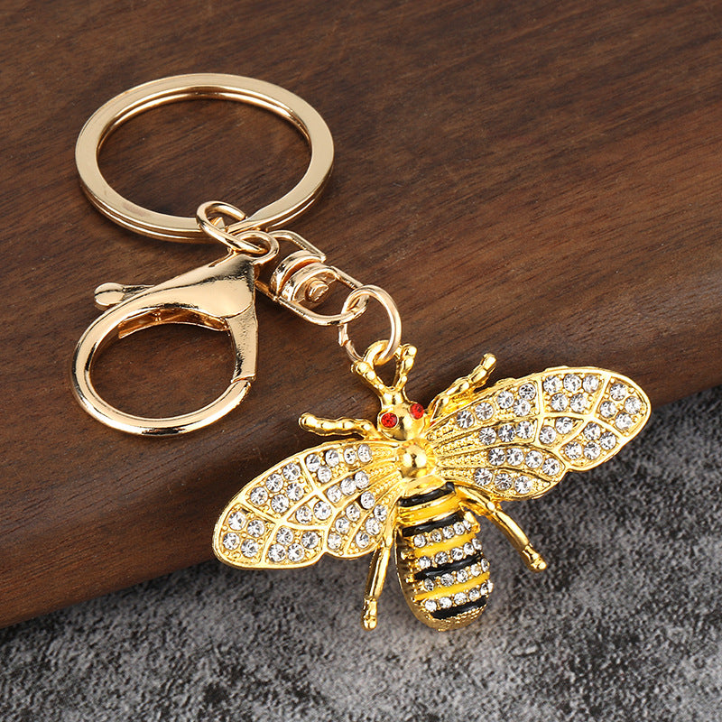 Rhinestone Bee Alloy Keychain Bag Charm Car Key Accessory