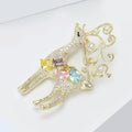 Gold Pave Reindeer Brooch with Multicolor Zircon Accents view 3