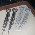 Heart Crystal Chain Tassel Drop Stud Earrings Fashion Jewelry view 2