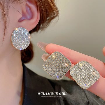 Crystal Pave Geometric Stud Earrings in Two Shapes
