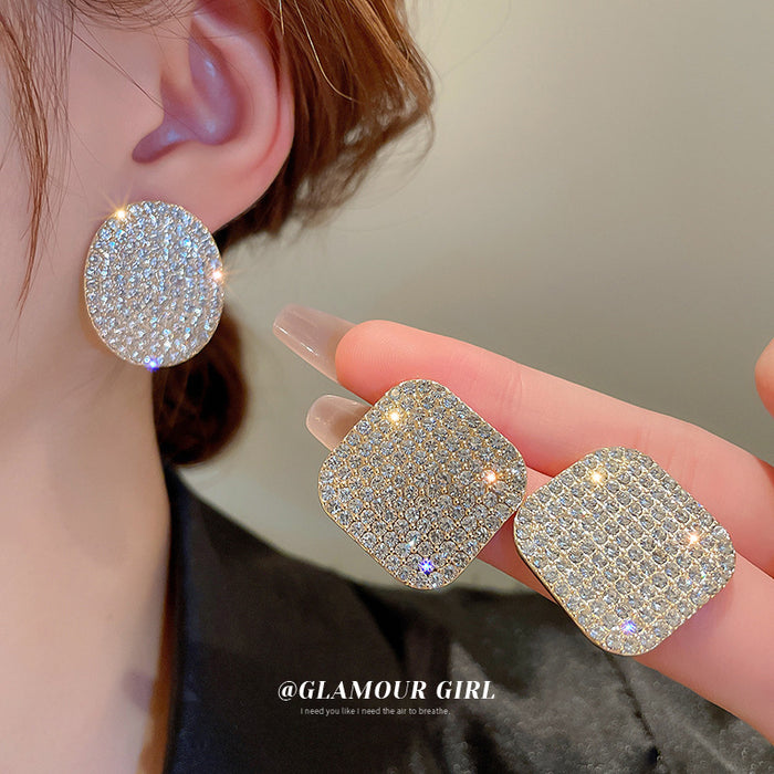 Crystal Pave Geometric Stud Earrings in Two Shapes