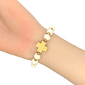 Natural Wood Bead Cross Bracelet Antique Gold Accents view 1