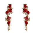Gold Tone Red Oval Zircon Cascade Drop Earrings Pair view 5