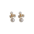Crystal Flower and Pearl Drop Stud Earrings for Women view 5