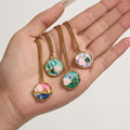 Gold Stainless Enamel Rose Round Pendant Necklaces Four Models view 3