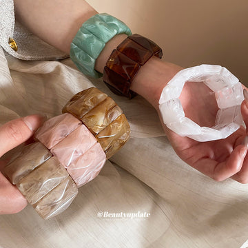 Wide Segmented Resin Stretch Bracelet In Six Colors With Gallery Mix