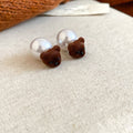 Flocked Bear And Pearl Double Sided Stud Earrings For Distinctive Statement Styling view 3