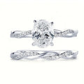 Oval Solitaire Twisted Pave Two-Ring Set In Silver Tone view 5