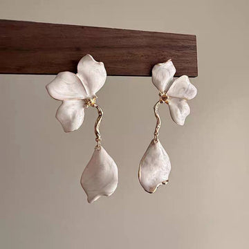 Enamel Petal Flower Drop Earrings in Five Colors Statement Jewelry