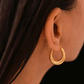 Gold Honeycomb Scale Texture Horseshoe Hoop Earrings Steel view 1